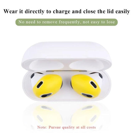 Silicone Earmuffs for Everyday Earphone Protection During Activities - yellow silicone covers on wireless earbuds in charging case