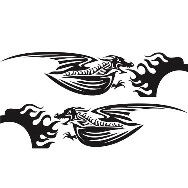 Fire-Breathing Dragon Pattern Car Decorative Sticker Set black vinyl decal of two stylized dragons breathing flames for car exterior
