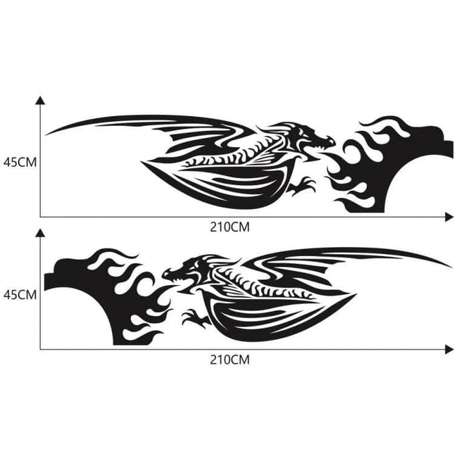 Fire-Breathing Dragon Pattern Car Decorative Sticker Set - black vinyl dragon decals 210cm x 45cm for sedan SUV truck exterior customization