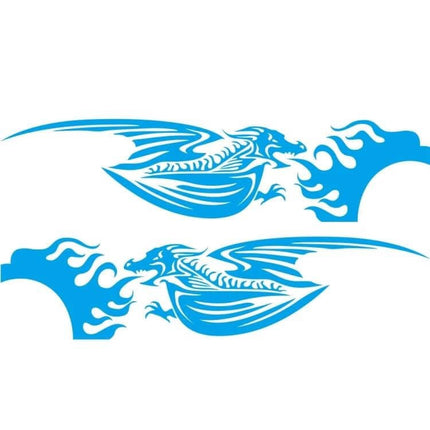 Fire-Breathing Dragon Pattern Car Decorative Sticker Set - blue vinyl car decal showing two stylized dragons breathing flames, easy peel-and-stick design