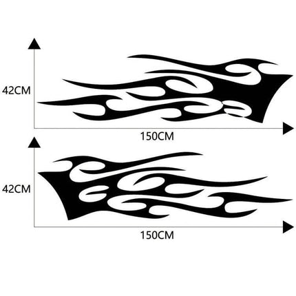 Flame Pattern Decorative Car Stickers, Two-Piece Set - black PVC flame decals 150x42cm for sides or hood, easy apply vehicle personalization