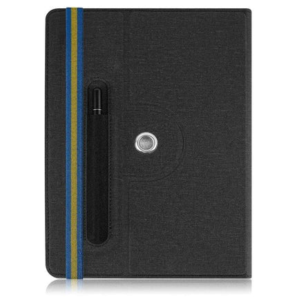 Universal Leather Case for 10-Inch Tablets with Flip Design and Pen Slot - black folio with pen slot and elastic strap