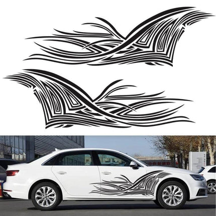 Decorative Lines Pattern Car Stickers Set, 2 Pieces - black tribal-style side decals for sedan doors and fenders