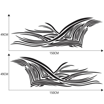 Decorative Lines Pattern Car Stickers Set, 2 Pieces - black tribal-style flowing line decals 150x49cm for car doors, hoods, bumpers