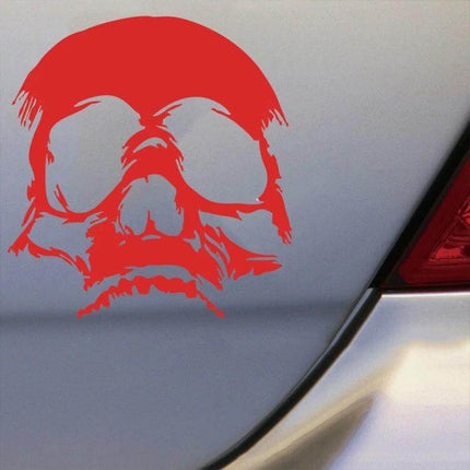 Decorative Evil Skull Pattern Sticker for Car Exteriors - red PET skull decal on silver car hood for easy application and removal