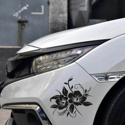 Flowers Bloom Pattern Decorative Car Sticker for Vehicles on white sedan front fender reflective floral decal
