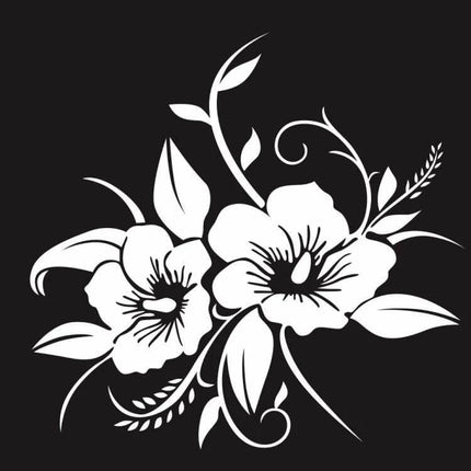 Flowers Bloom Pattern Decorative Car Sticker for Vehicles - reflective white floral decal on black background, easy-apply removable design