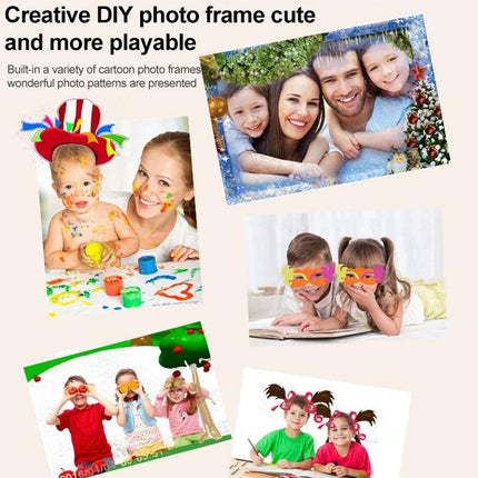 Children's Digital Camera for Kids' Photography and Games showing kids using camera, playing games and creating DIY photo frames