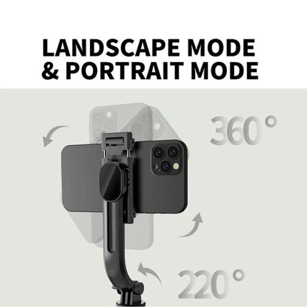 Selfie Stick Tripod for Everyday Photo Capture Moments showing smartphone mounted with 360° rotating head for landscape and portrait mode
