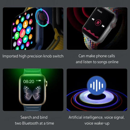 A Versatile Smart Watch for Everyday Activities and Connectivity showing heart rate, music, Bluetooth and AI voice features