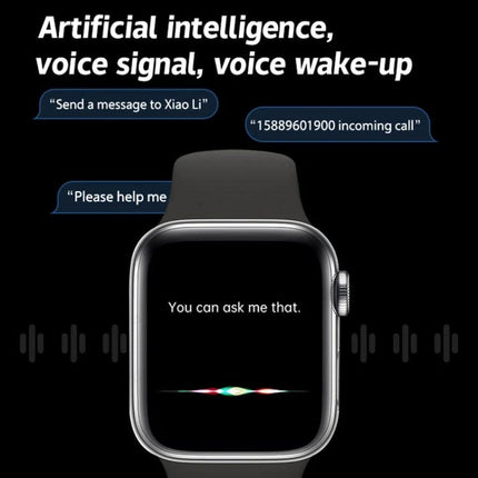 A Versatile Smart Watch for Everyday Activities and Connectivity showing voice assistant screen, heart-rate tracking and message/call notifications