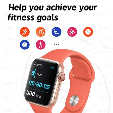 A Versatile Smart Watch for Everyday Activities and Connectivity showing coral band, fitness tracking screen with run timer and calorie display