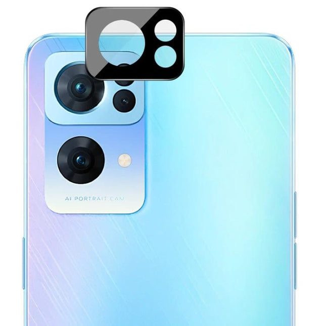 Black Rear Camera Lens Protector Film shown on light blue smartphone, scratch-resistant hard film with bubble-free static cling protection