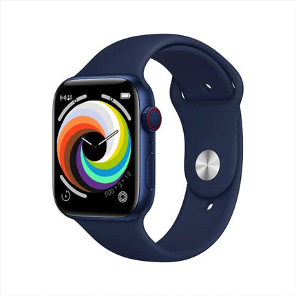 A Smart Watch for Everyday Fitness and Connectivity Tracking - navy fitness smartwatch showing colorful activity display and silicone band