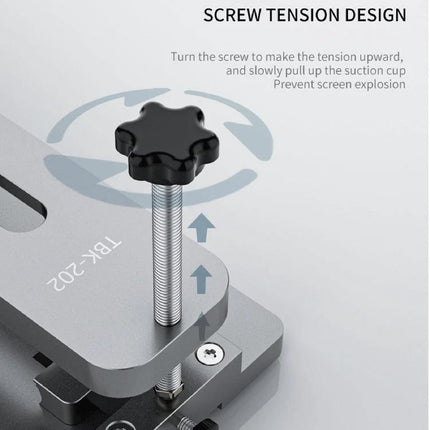 TBK Heat-Free Screen Disassembly Tool for Safe Repairs showing screw tension design with knob and threaded rod for controlled screen removal
