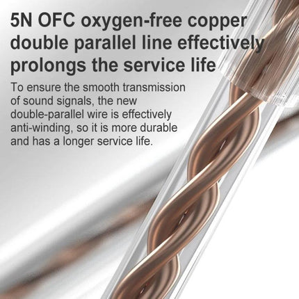 KZ In-Ear Wired Headphones For Running Commuting Everyday showing 5N OFC oxygen-free double-parallel audio cable