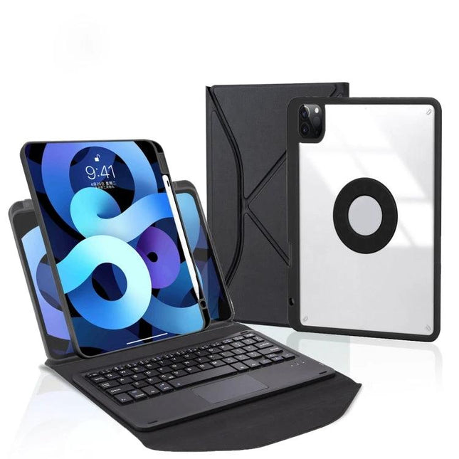 Protective Leather Case with Bluetooth Keyboard for iPad Pro 11 Inch Tablet - black folio keyboard case showing tablet stand and back cover