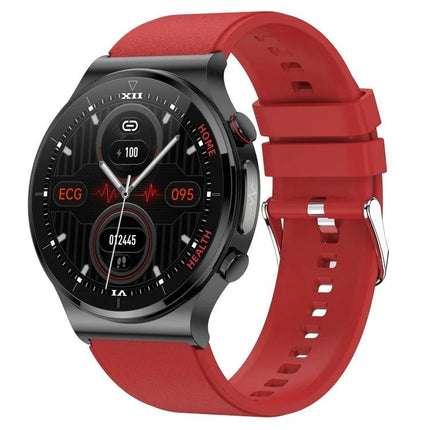 Smart Watch for Daily Health and Activity Monitoring with red silicone band, ECG and heart rate display on full-touch round screen