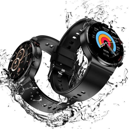 Smart Watch for Daily Health and Activity Monitoring - black waterproof fitness smartwatch with full-touch screen showing activity rings
