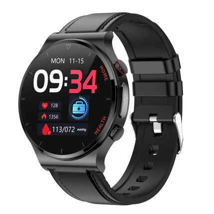A Versatile Smart Watch for Monitoring Health in Daily Activities - black full-touch smartwatch showing time, heart rate, steps and blood pressure on screen