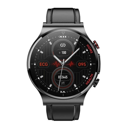 A Versatile Smart Watch for Monitoring Health in Daily Activities - black round touchscreen watch showing ECG, heart rate and step tracking