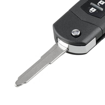 Mazda Car Key Shell Cover for 2-Button and 3-Button Key - black replacement outer housing for worn Mazda flip key, durable plastic with chrome trim