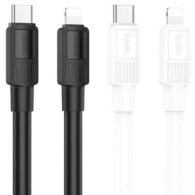 Hoco Charging Cable for Daily Phone Power Needs - 1m black and white USB-C to Lightning cords, tangle-free everyday charging