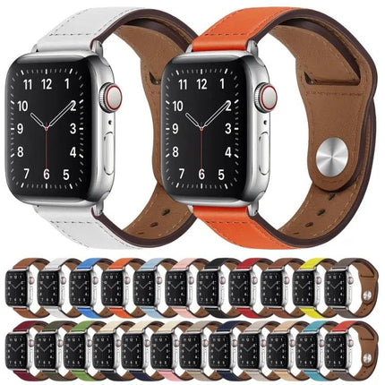 PU Leather Silver Buckle Apple Watch Band Strap 38-45mm