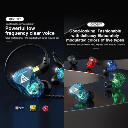 Wired In-Ear Earphones With Mic And 3.5mm Jack For Daily Use showing QKZ SK7 colorful ergonomic in-ear design