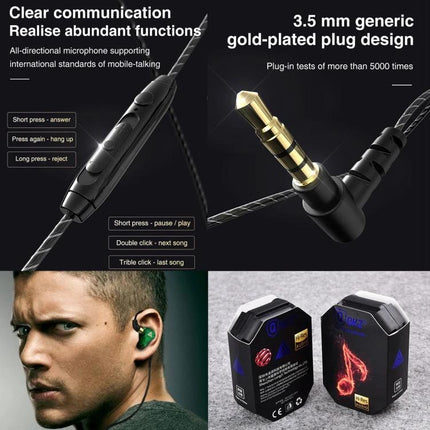 Wired In-Ear Earphones With Mic And 3.5mm Jack For Daily Use showing gold plug inline mic braided cable ergonomic buds