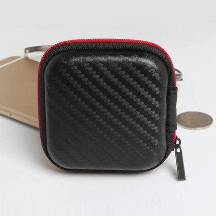 QKZ Storage Bag for Organizing Cables in Daily Life - compact black hard-shell cable organizer with red zipper and keyring