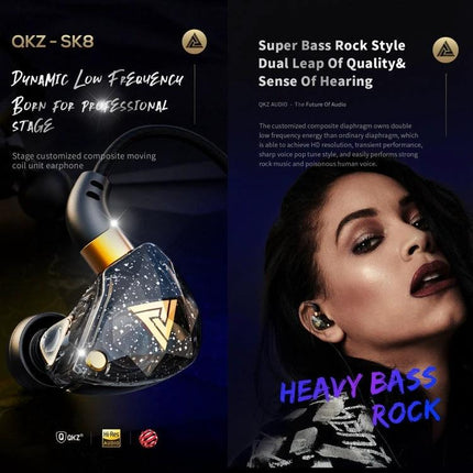 QKZ SK8 Wired In Ear Earphones With Mic For Jogging ergonomic in-ear design spiral cable secure fit for jogging