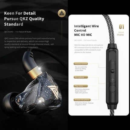 QKZ SK8 Wired In Ear Earphones With Mic For Jogging ergonomic in-ear design spiral cable inline mic for sports