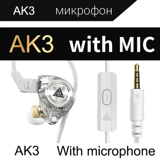 QKZ AK3 In Ear Wired Headphones With Mic 3.5mm Subwoofer | Syndmart