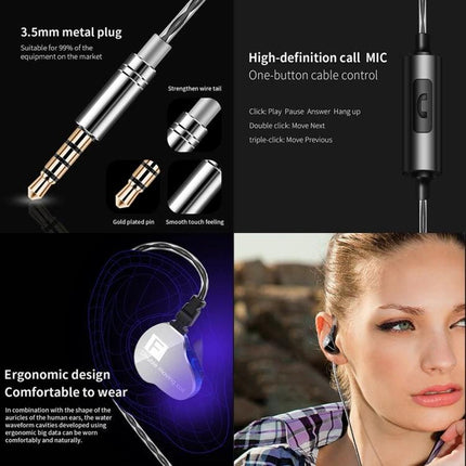 QKZ In Ear Earphones With 3.5mm Plug For Commuting ergonomic dual driver wired earphones with mic control