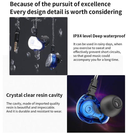 QKZ In Ear Earphones With 3.5mm Plug For Commuting - waterproof dual driver in-ear earphones with crystal resin cavity