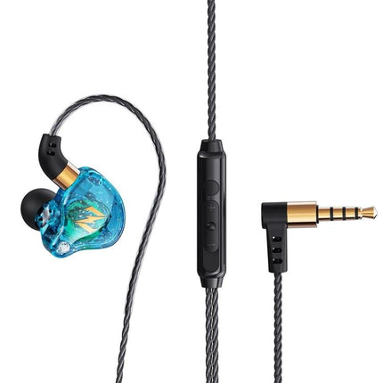 QKZ Zen Wired In Ear Earphones With Microphone For Commuting blue in-ear earphone with inline mic, wire controls and gold 3.5mm plug