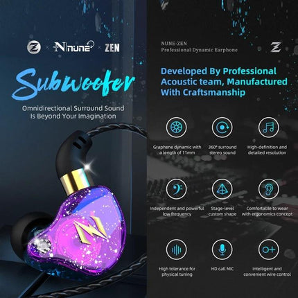 QKZ Zen Wired In Ear Earphones With Microphone For Commuting compact subwoofer 11mm driver 15g secure fit