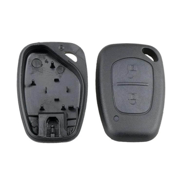 Renault 2-Button Car Key Case Replacement Shell for Vehicles - black replacement shell showing front and back with two-button layout