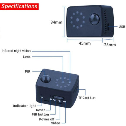 Mini HD Camcorder with Night Vision for Everyday Video Capture compact night-vision cam with PIR, TF card slot, USB and long battery life