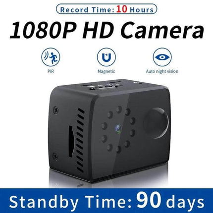 Mini HD Camcorder with Night Vision for Everyday Video Capture compact 1080P camera with PIR, magnetic mount, auto night vision, 10h record, 90-day standby