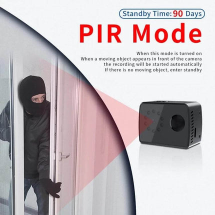 Mini HD Camcorder with Night Vision for Everyday Video Capture showing PIR motion detection and long standby for home security
