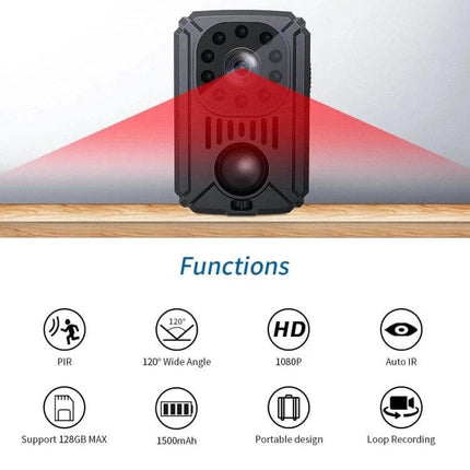 Portable Mini Camcorder for Night Vision Video Recording compact night-vision home security camera, 1080P, PIR motion, 120° wide-angle, portable design
