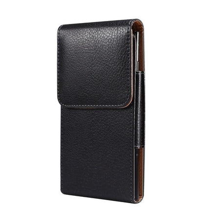 Men's Litchi Texture PU Phone Waist Bag Fits 6.9 Inch Phones - black litchi PU belt phone pouch