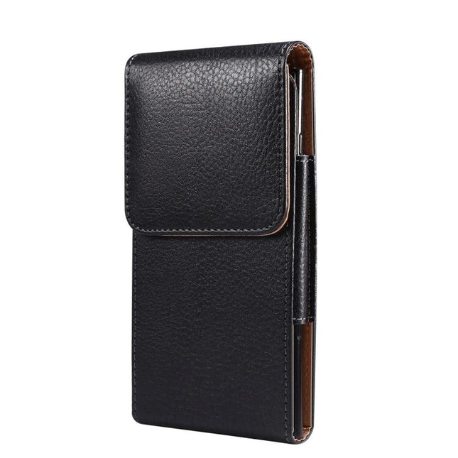 Men's Litchi Texture PU Phone Waist Bag Fits 6.9 Inch Phones - black litchi PU belt phone pouch