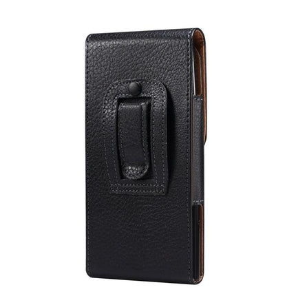 Men's Litchi Texture PU Phone Waist Bag Fits 6.9 Inch Phones - black litchi-textured PU belt phone case, secure clip