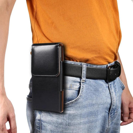 Men's Glossy Leather Phone Waist Bag For 6.9-Inch Models - black glossy leather belt phone pouch on hip