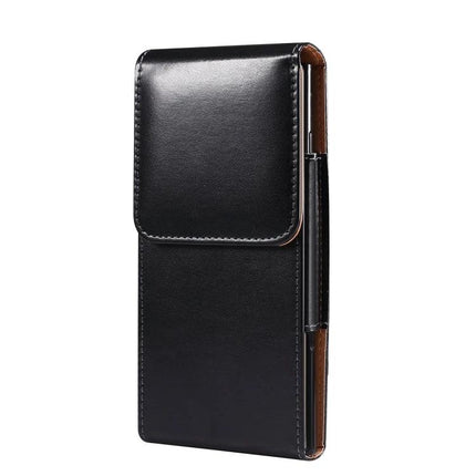Men's Glossy Leather Phone Waist Bag For 6.9-Inch Models black glossy leather belt pouch for 6.9-inch phones, slim vertical design