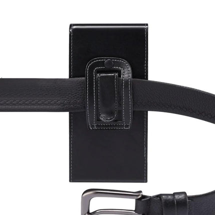 Men's Glossy Leather Phone Waist Bag For 6.9-Inch Models black belt-clip case for 6.9-inch phones, glossy leather, compact hands-free design