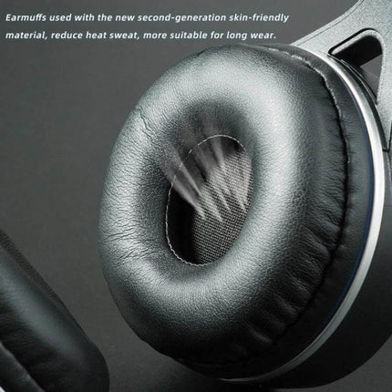 Soyto Wireless Gaming Headset With Active Noise Reduction For Calls showing close-up breathable leather earmuff for long wear